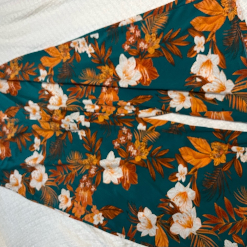 SHEIN Floral Print Pants - Teal and Orange